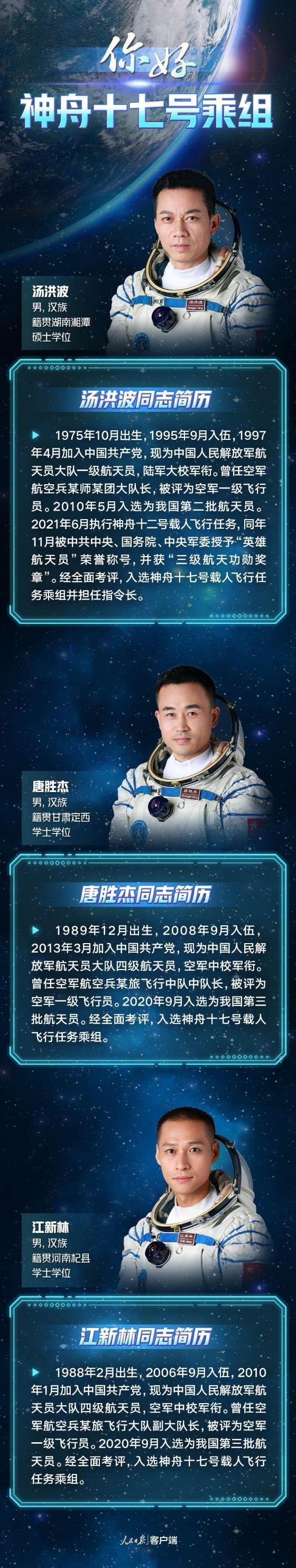 CQ9电子同框亮相！神十七航天员简历公布(图1)