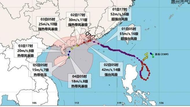 “苏拉”将在惠东到台山一带沿海登陆