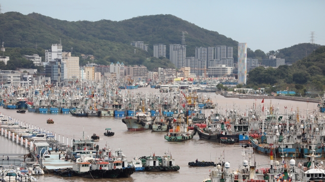 舟山：台风“梅花”过后 渔船扬帆出海