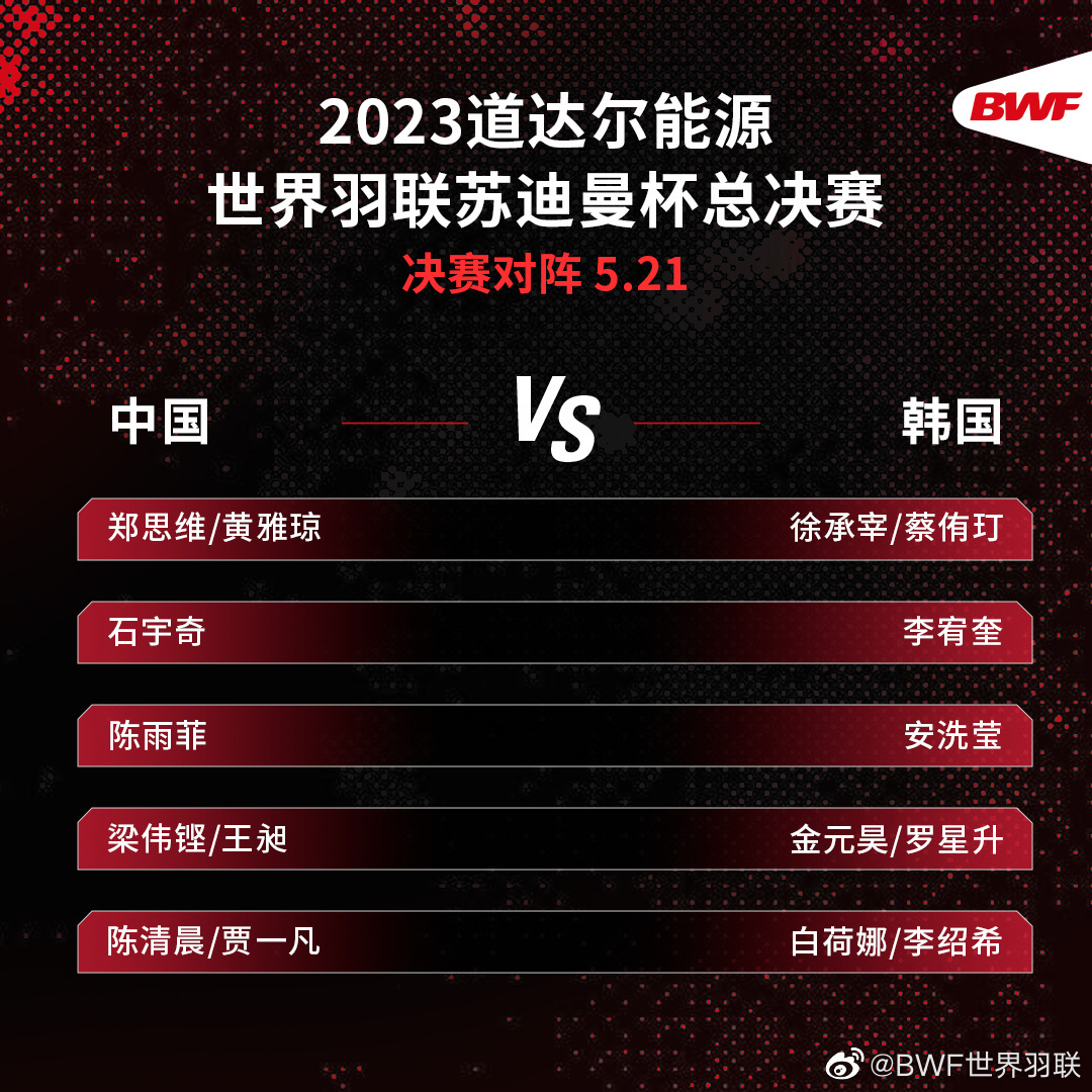 苏杯决赛对阵表出炉，今天下午一起为国羽加油！(图1)