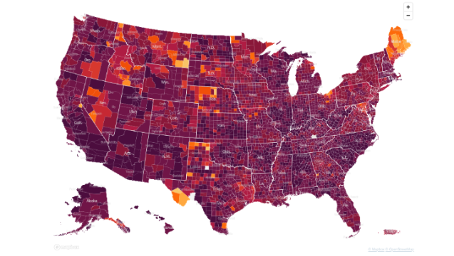 美媒发布新冠疫情地图，整个美国全紫了