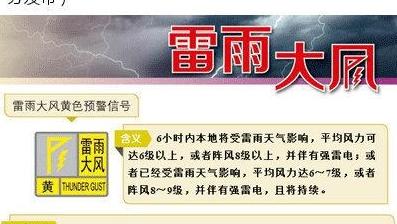 广州多区雷雨大风黄色预警信号生效